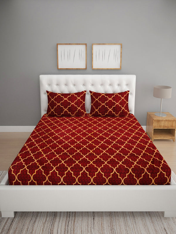 144 TC Maroon Double Bedsheet with 2 Pillow Covers