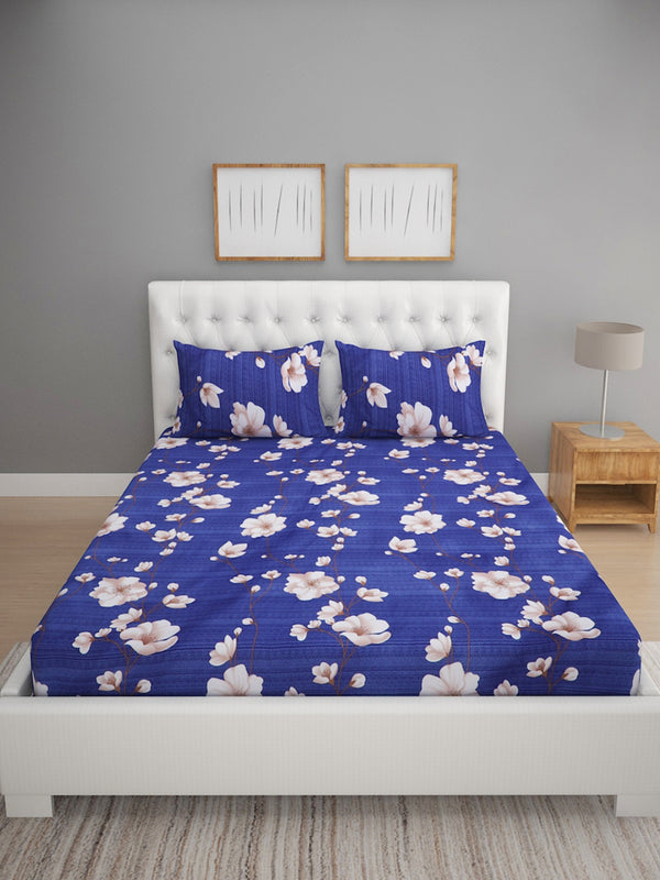 144 TC Blue Double Bedsheet with 2 Pillow Covers