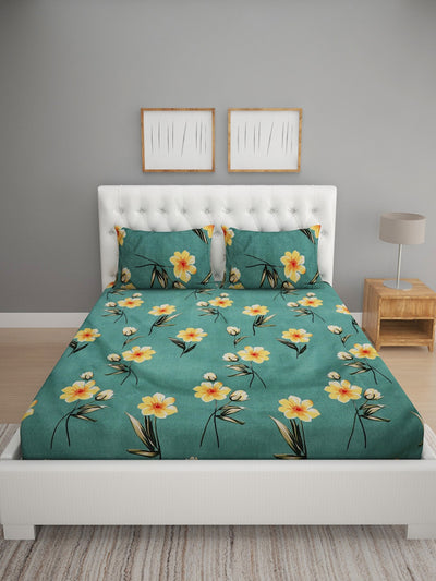144 TC Teal Green Double Bedsheet with 2 Pillow Covers