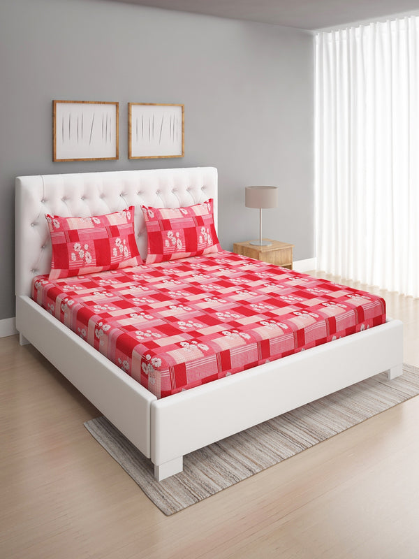 144 TC Red & Pink Double Bedsheet with 2 Pillow Covers