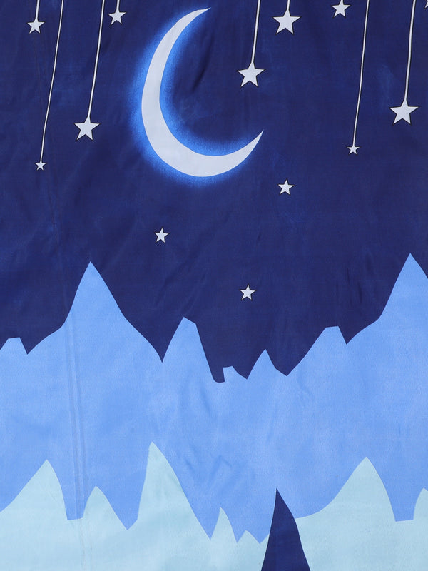 Blue & White Abstract Patterned 144 TC Queen Bedsheet with 2 Pillow Covers