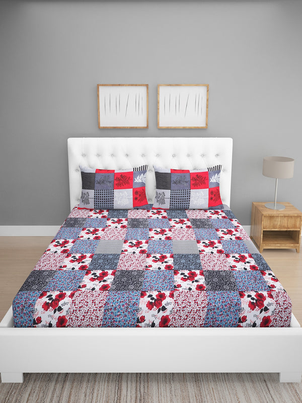 Multicolor Floral Patterned 144 TC Queen Bedsheet with 2 Pillow Covers