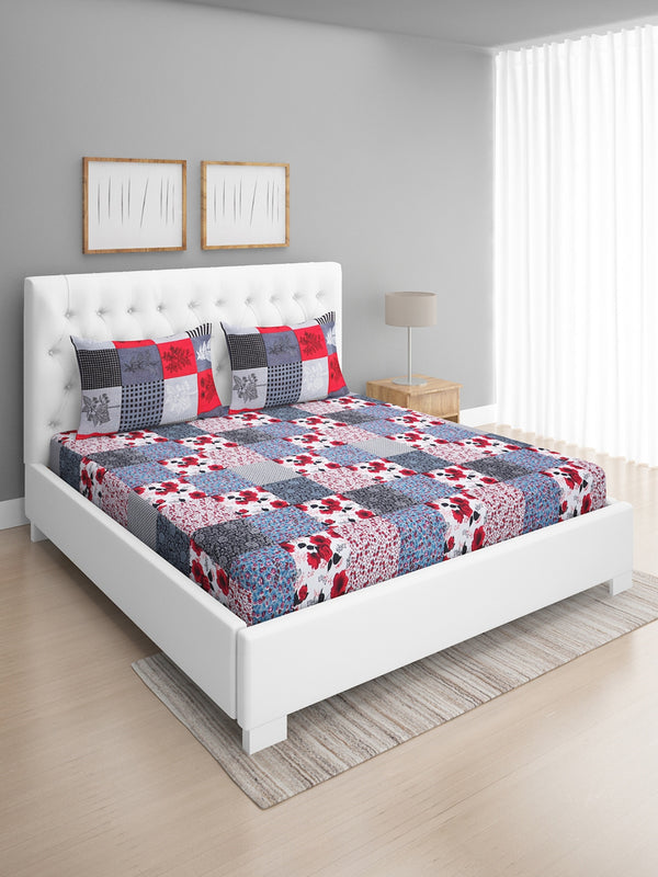 Multicolor Floral Patterned 144 TC Queen Bedsheet with 2 Pillow Covers