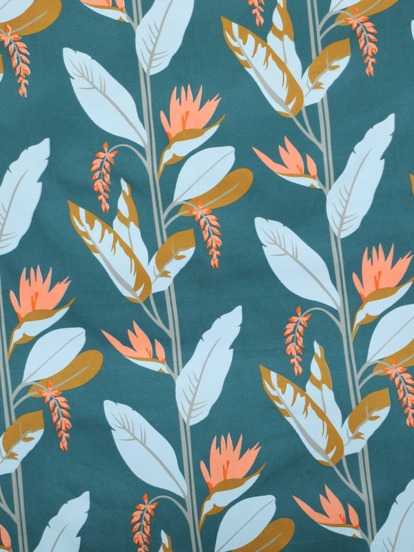 Green & Orange Floral Patterned 144 TC Queen Bedsheet with 2 Pillow Covers