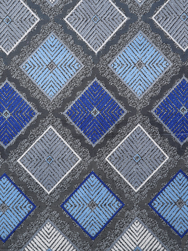 Blue & Grey Geometric Patterned 144 TC Queen Bedsheet with 2 Pillow Covers