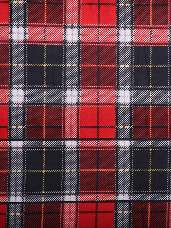 Maroon & Black Checks Patterned 144 TC Queen Bedsheet with 2 Pillow Covers