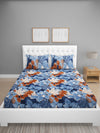 Blue Leaf Patterned 144 TC Queen Bedsheet with 2 Pillow Covers