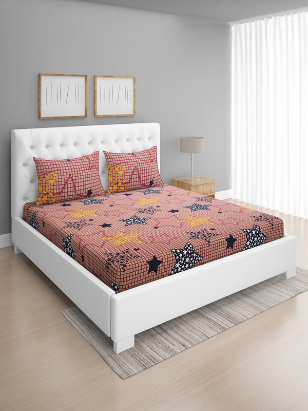 Brown Geometric Patterned 144 TC Queen Bedsheet with 2 Pillow Covers