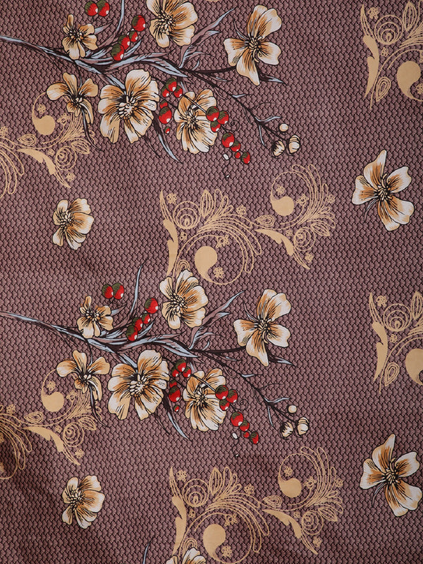 Brown Floral Patterned 144 TC Queen Bedsheet with 2 Pillow Covers