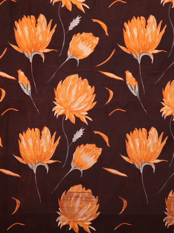 Brown Floral Patterned 144 TC Queen Bedsheet with 2 Pillow Covers