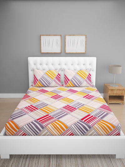 Multicolor Geometric Patterned 144 TC Queen Bedsheet with 2 Pillow Covers
