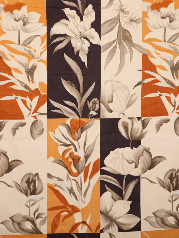 Cream & Mustard Floral Patterned 144 TC Queen Bedsheet with 2 Pillow Covers