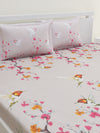 Light Peach & Pink Floral Patterned 160 TC King Bedsheet with 2 Pillow Covers