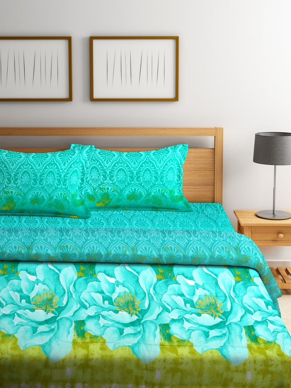 Turquoise Bedding Set 1 Bedsheet with 2 Pillow Covers and Ac Comforter