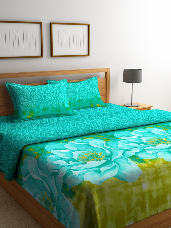 Turquoise Bedding Set 1 Bedsheet with 2 Pillow Covers and Ac Comforter