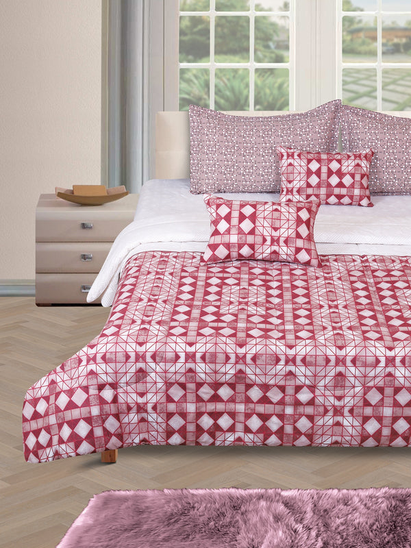 White & Maroon Bedding Set 1 Bedsheet with 2 Pillow Covers and Cushion Covers and Ac Comforter