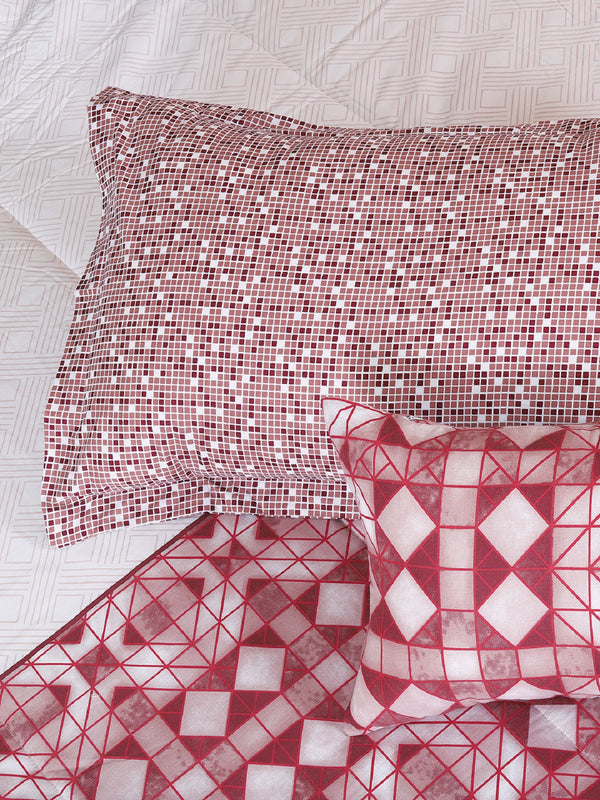 White & Maroon Bedding Set 1 Bedsheet with 2 Pillow Covers and Cushion Covers and Ac Comforter