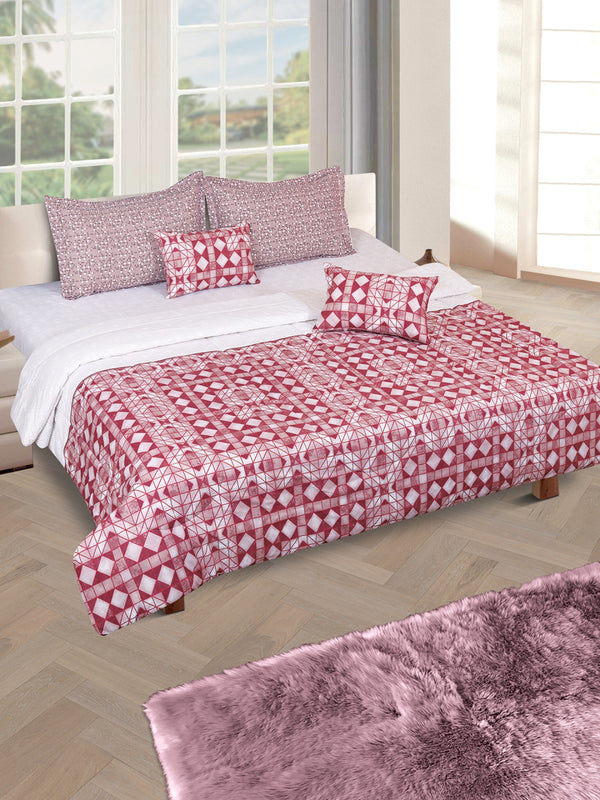 White & Maroon Bedding Set 1 Bedsheet with 2 Pillow Covers and Cushion Covers and Ac Comforter