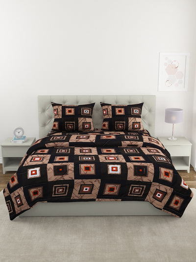 Brown Checkerd Patterned King Size Cotton Bedding Set