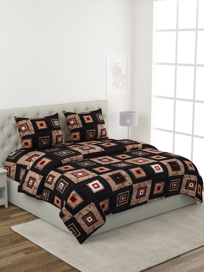 Brown Checkerd Patterned King Size Cotton Bedding Set