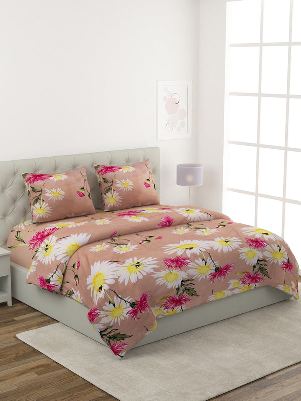 Beige Floral Patterned King Size Cotton Bedding Set