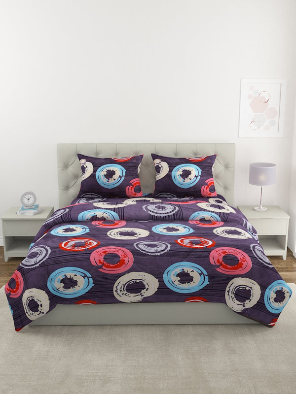 Violet Circle Patterned King Size Cotton Bedding Set