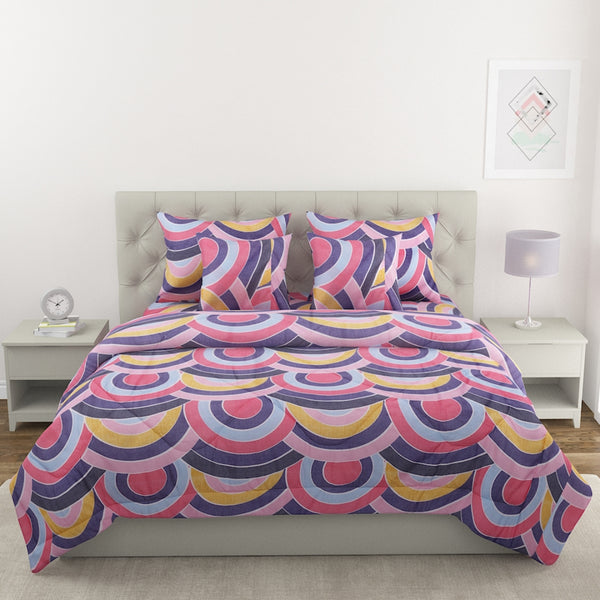 Blue & Pink 6 Pcs Geometric Patterned 210 GSM Bedding Set