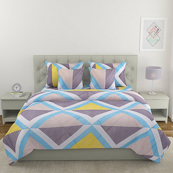 Multicolor 6 Pcs Geometric Patterned 210 GSM Bedding Set