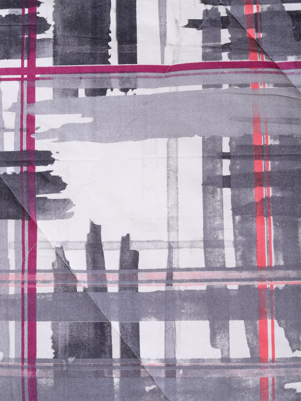 Grey & White Check Printed Cotton Double Queen Bedding Set With Pillow Cover