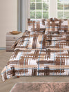 Brown & White Check Printed Cotton Double Queen Bedding Set With Pillow Cover