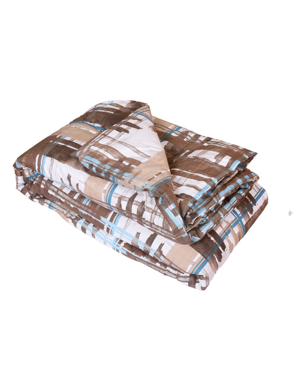 Brown & White Check Printed Cotton Double Queen Bedding Set With Pillow Cover