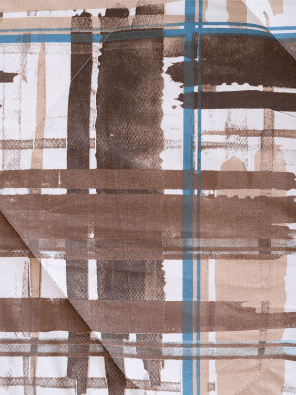 Brown & White Check Printed Cotton Double Queen Bedding Set With Pillow Cover