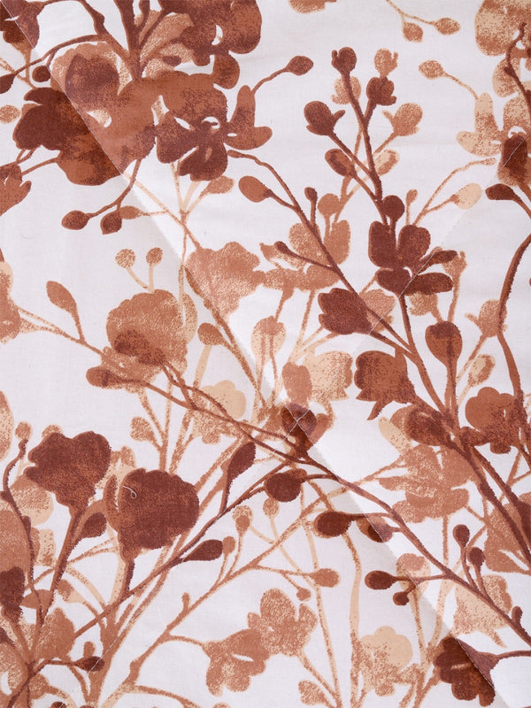 Cream & Brown Floral Printed Cotton Double Queen Bedding Set With Pillow Cover