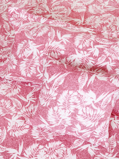 Pink & White Floral Printed Cotton Double Queen Bedding Set With Pillow Cover