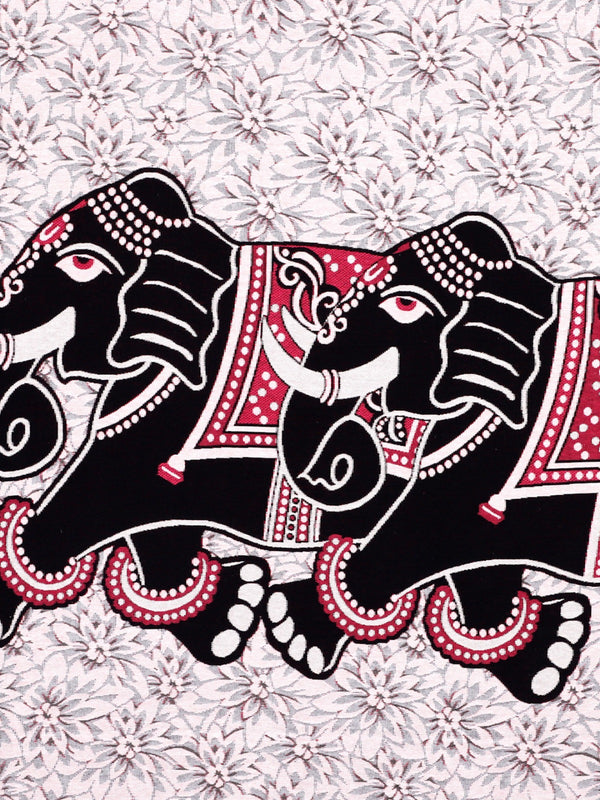 White & Red Double Bed Cover with 2 Pillow Covers