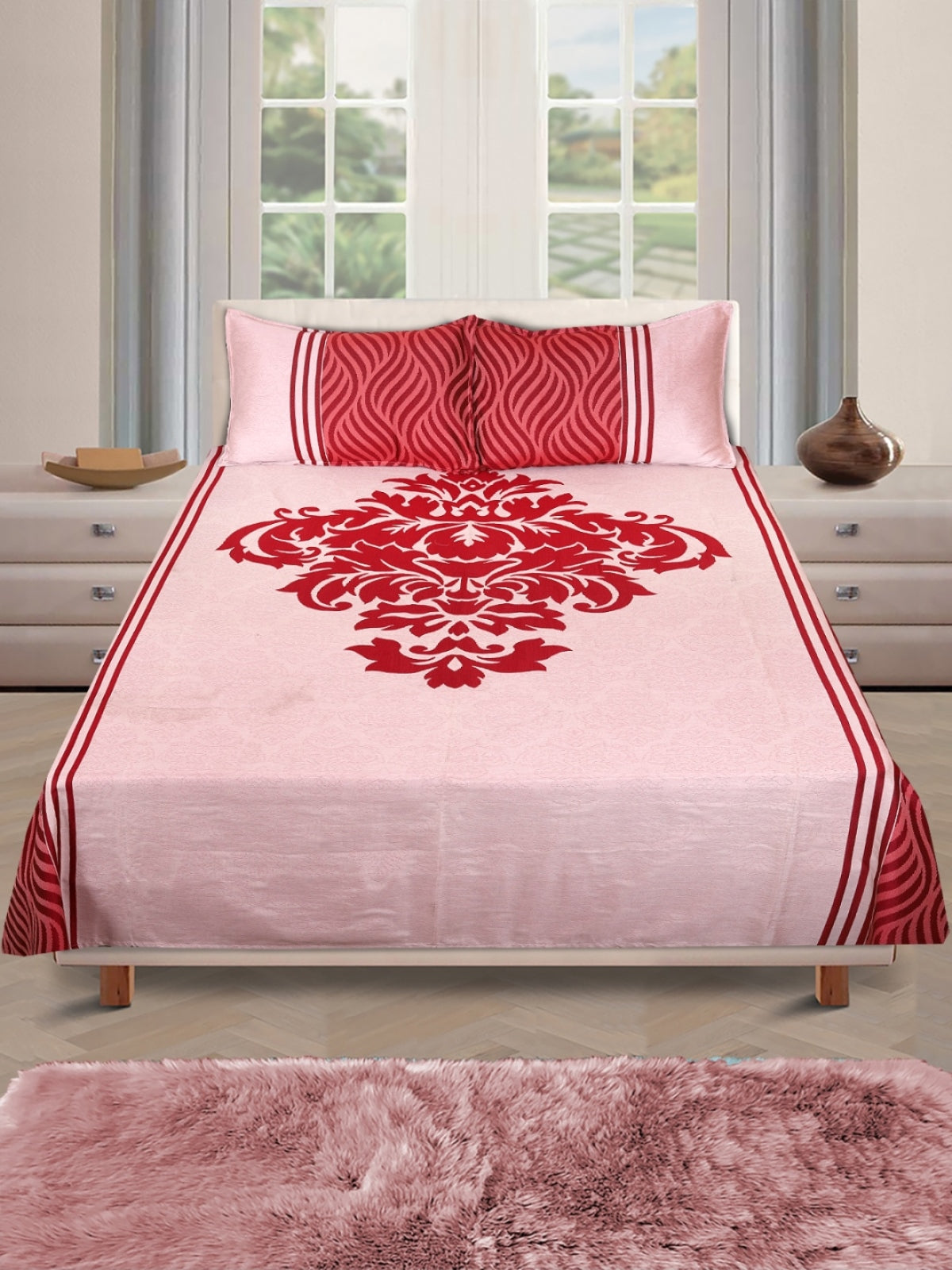 Orange Double Bed Cover with 2 Pillow Covers