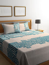 Romee Turquoise Blue Geometric Patterned Double Bed Cover With 2 Pillow Covers