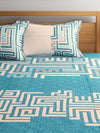 Romee Turquoise Blue Geometric Patterned Double Bed Cover With 2 Pillow Covers