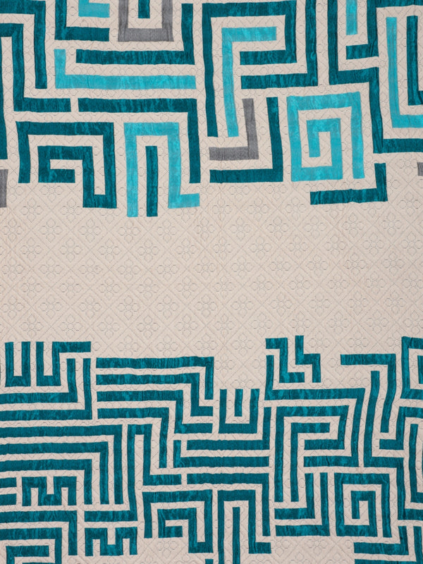 Romee Turquoise Blue Geometric Patterned Double Bed Cover With 2 Pillow Covers