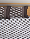 Coffee Brown & Off White Double Bed Cover with 2 Pillow Covers