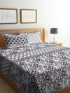 Black & Off White Double Bed Cover with 2 Pillow Covers