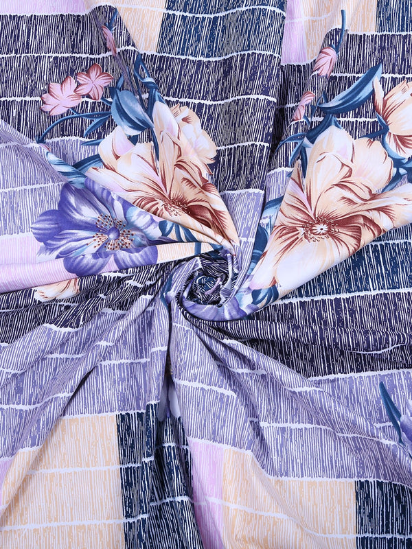 ROMEE Blue Floral 144 TC King Bedsheet with 2 Pillow Covers