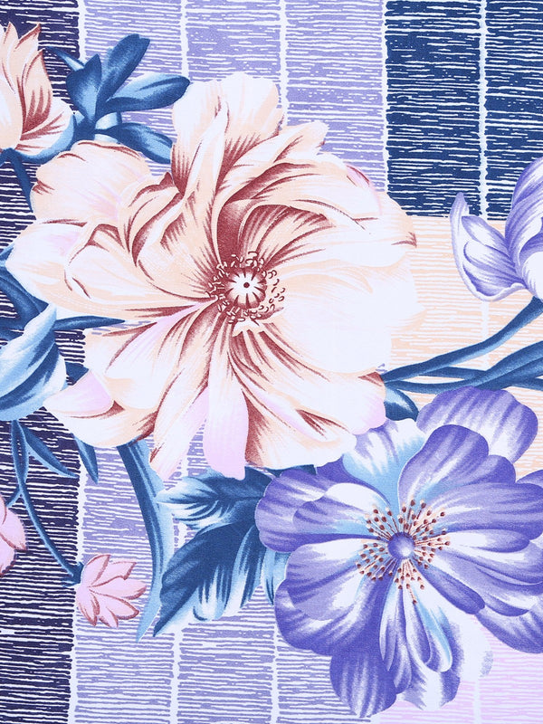 ROMEE Blue Floral 144 TC King Bedsheet with 2 Pillow Covers