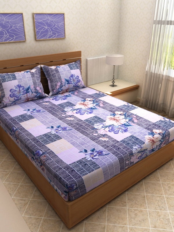 ROMEE Blue Floral 144 TC King Bedsheet with 2 Pillow Covers