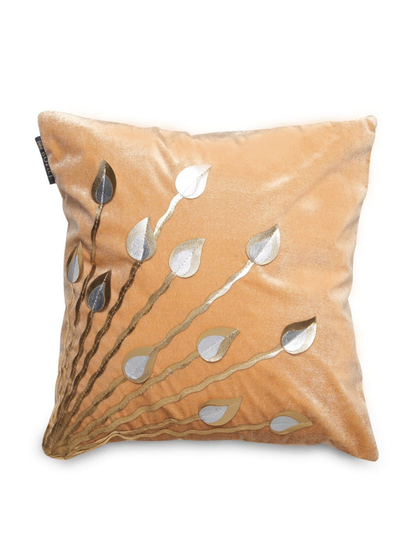 Soft Polyester Velvet Leaves Patchwork Designer Cushion Covers 16x16 inches, Set of 5 - Beige