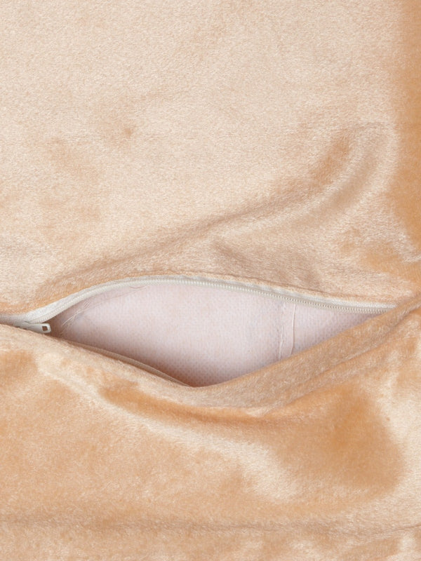 Soft Polyester Velvet Leaves Patchwork Designer Cushion Covers 16x16 inches, Set of 5 - Beige