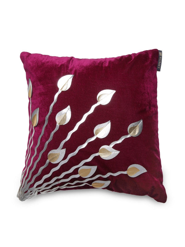 Leaves Design Floral 5 Piece Velvet Cushion Cover Set - 16" x 16", Multicolour