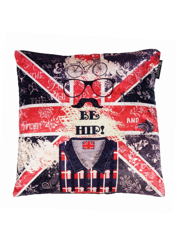 Digital Printed Geometric 5 Piece Velvet Cushion Cover Set - 16" x 16", Blue and Red