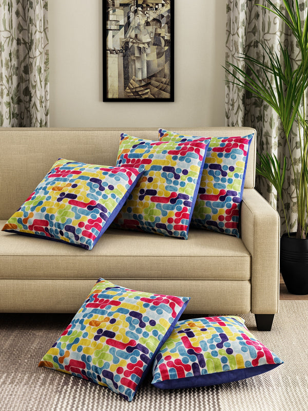 Soft Velvet Abstract Print Throw Pillow/Cushion Covers Set of 5, 16x16 inches - Multicolor