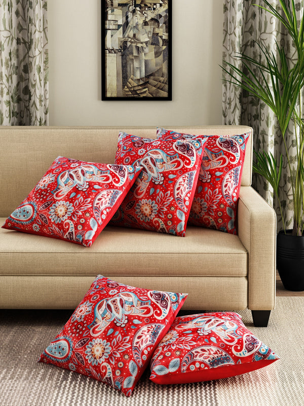 Soft Velvet Paisley Print Throw Pillow/Cushion Covers Set of 5, 16x16 inches - Multicolor